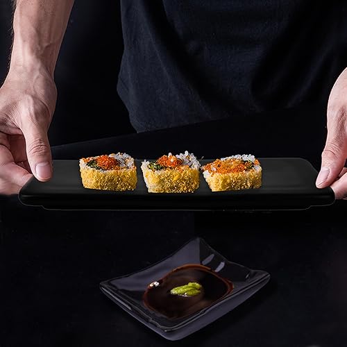 Miniatura 6 de Artcome Juego de vajilla de cerámica de estilo japonés de 8 piezas con 2 platos de sushi, 2 platos de salsa, 2 pares de palillos, 2 soportes para