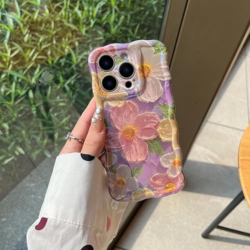 Miniatura 10 de Funda diseñada para iPhone 13 Pro Max para mujer, bonita forma de marco de onda rizada, pintura al óleo retro colorida con patrón de haz láser de