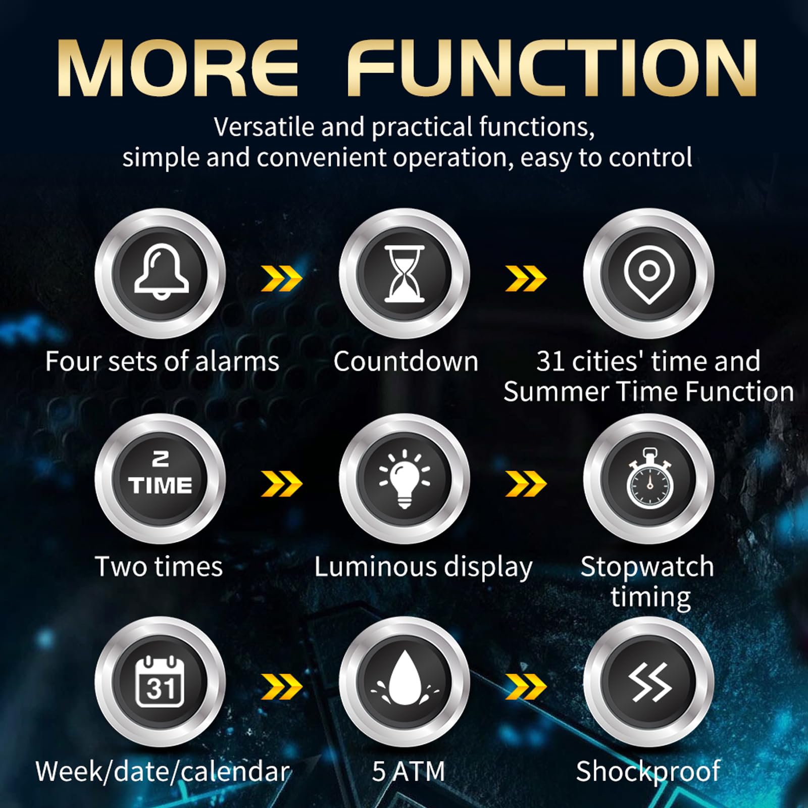 findtime Montre numérique tactique militaire pour homme - Étanche jusqu'à 5 ATM - Montre de sport analogique avec 12/24 h, rétroéclairage LED, alarme, chronomètre, compte à rebours