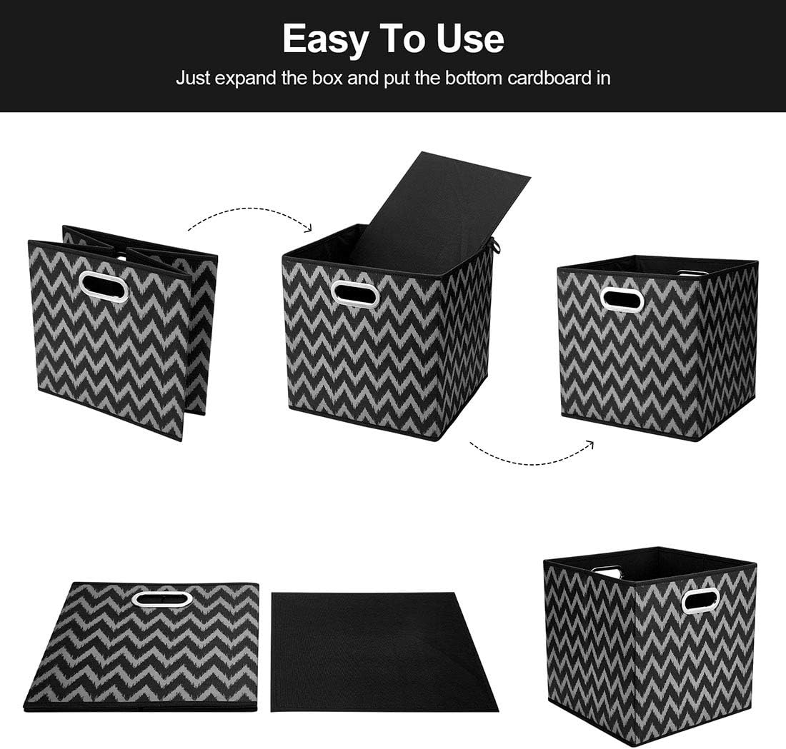 i BKGOO Cloth Storage Bins Set of 4 Thick Fabric Drawers Foldable Cubes Basket Organizer Container with Dual Metal Handles for Shelf Cabinet Bookcase Boxes Grey-Black 13x13x13 inch