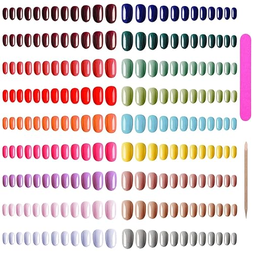 EBANKU 792 uñas ovaladas medianas largas a presión, uñas postizas coloridas para mujer, cubierta completa artificial brillante con pestañas