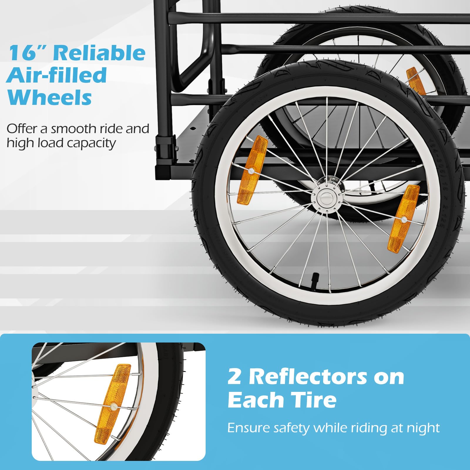 FANTASK Remolque de Bicicleta de hasta 60 kg, Plegable, con Cubierta, acoplador y reflectores, Color Negro