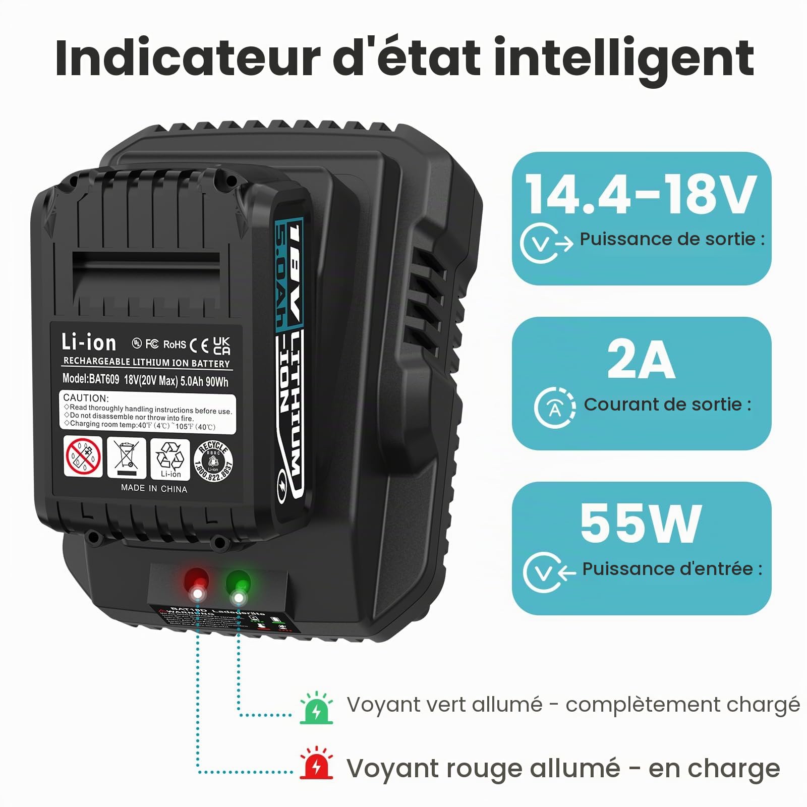 Batterie de rechange 5000 mAh pour Bosch Professional 18 V avec chargeur