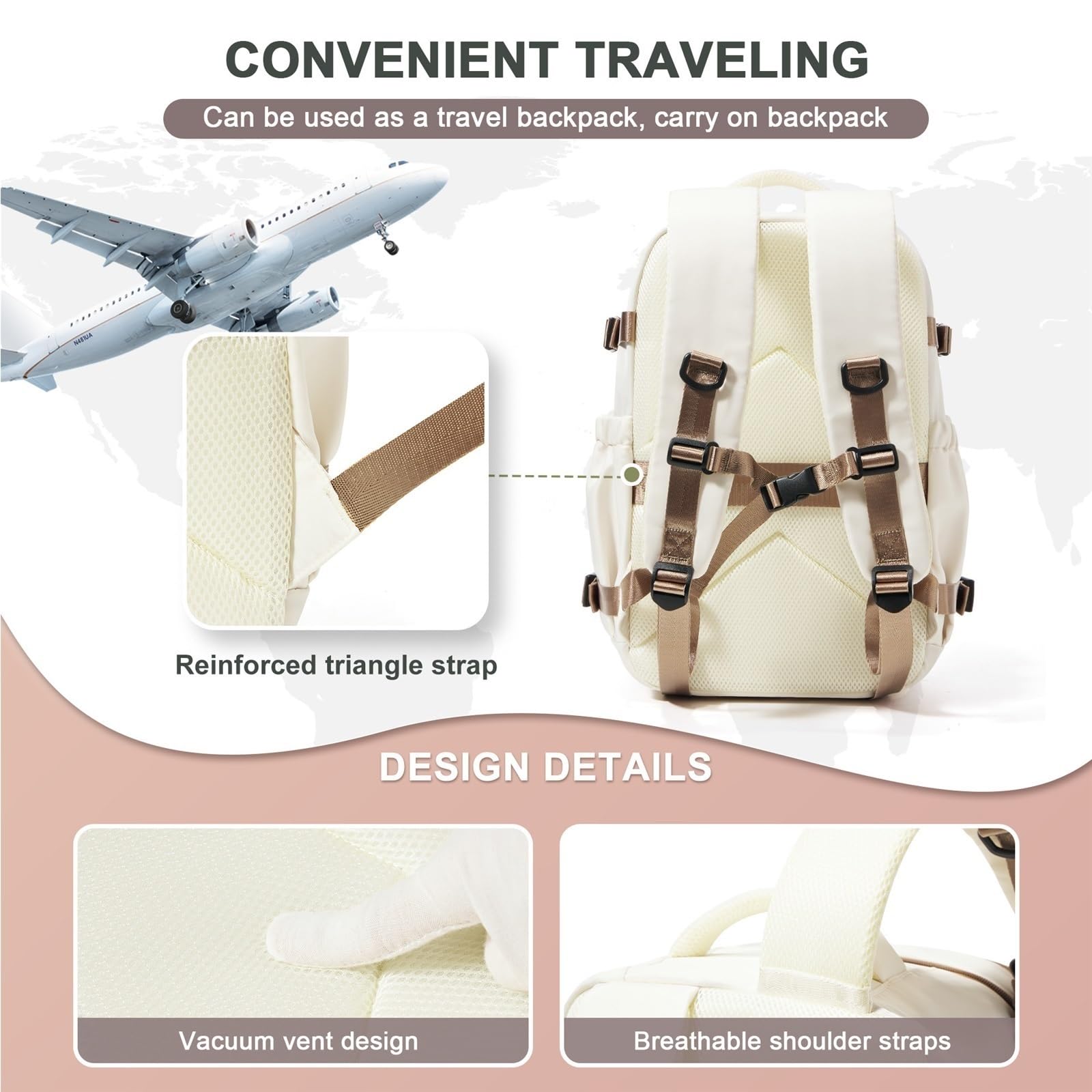 Bolsa De Cabina Mochila de viaje for avión de cabina, equipaje de mano, mochila de cabina, equipaje de mano for hombres y mujeres, bolsas for ordenador portátil de 15,6 pulgadas Para Viajar(Black)