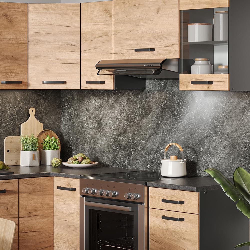 Vicco Cocina esquinera Rick, Oro Power Roble/Antracita, 190 x 46 cm, Ap Antracita, con Elementos modulares ampliables para una planificación Flexible de la Cocina