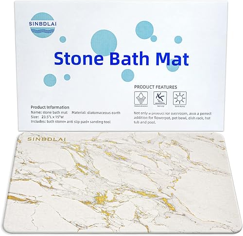 SINBDLAI Tapete de baño de piedra antideslizante, tapete de baño de piedra de diatomita de secado rápido, tapete de baño de tierra de diatomeas