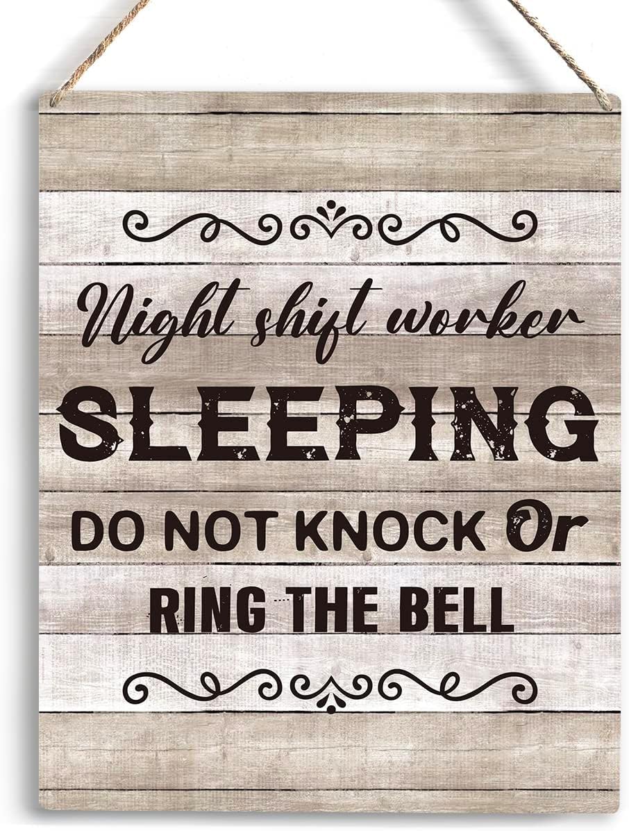 8x10 Inch Night Shift Worker Sleeping Wooden Hanging Sign - Do Not Knock Decor, Ideal for Bedroom Door