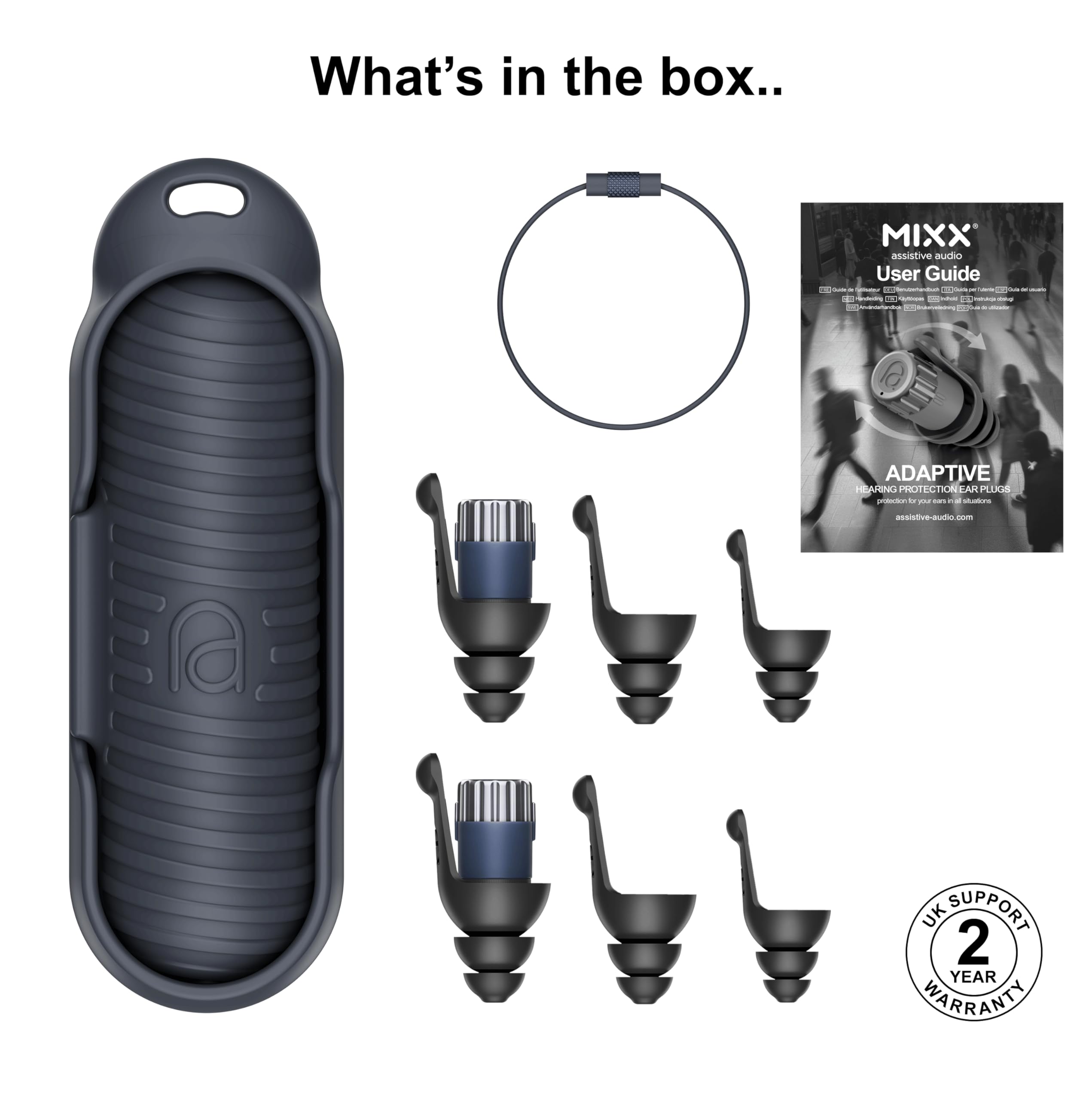 Mixx Tapones adaptables para los oídos, reducción de ruido personalizable para conciertos, viajes, trabajo y sueño, 3 modos de ruido (18 dB, 28 dB, abierto), reutilizables, lavables, silicona de grado