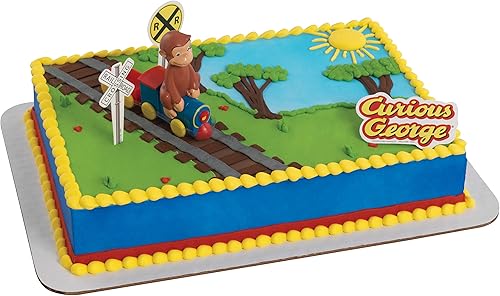 Miniatura 4 de DecoSet Curious George Train - Decoración para tartas, juego de 4 piezas, figuras de recuerdo para horas de diversión, crea un adorable centro de