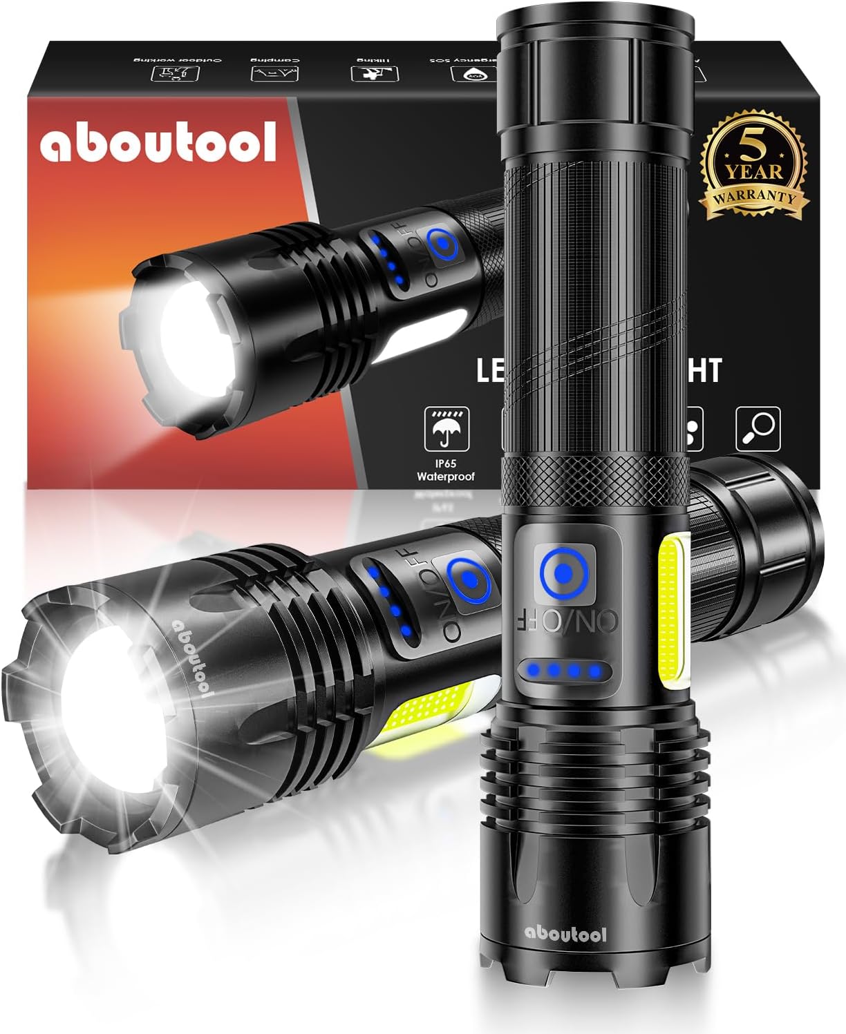 aboutool 2 Packs Rechargeable LED Flashlights High Lumens,250,000 Lumen