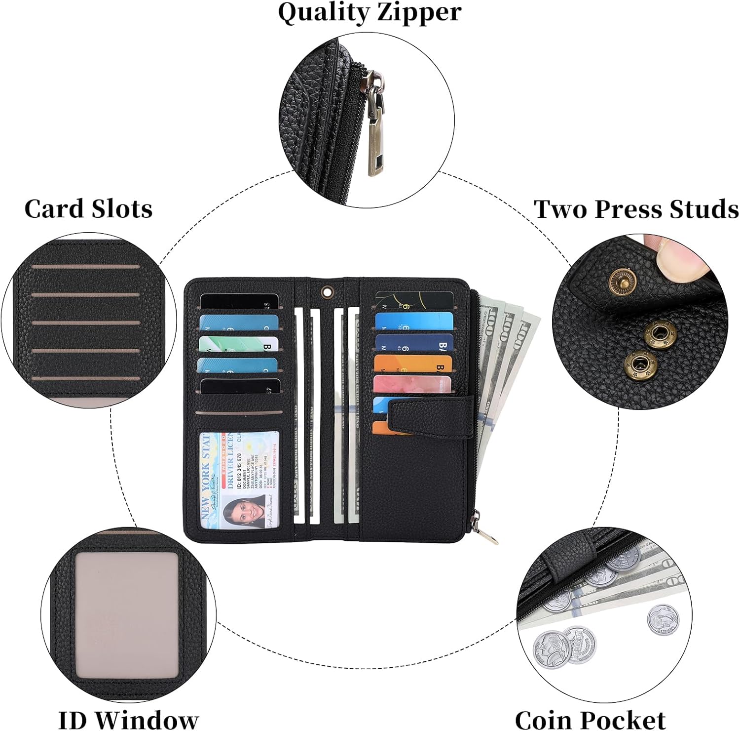 GAEKEAO Women Wallet RFID Blocking Leather Bifold Compact Card Holder Ladies Travel Wallet Purse, Large Capacity Wristlet - Image 6