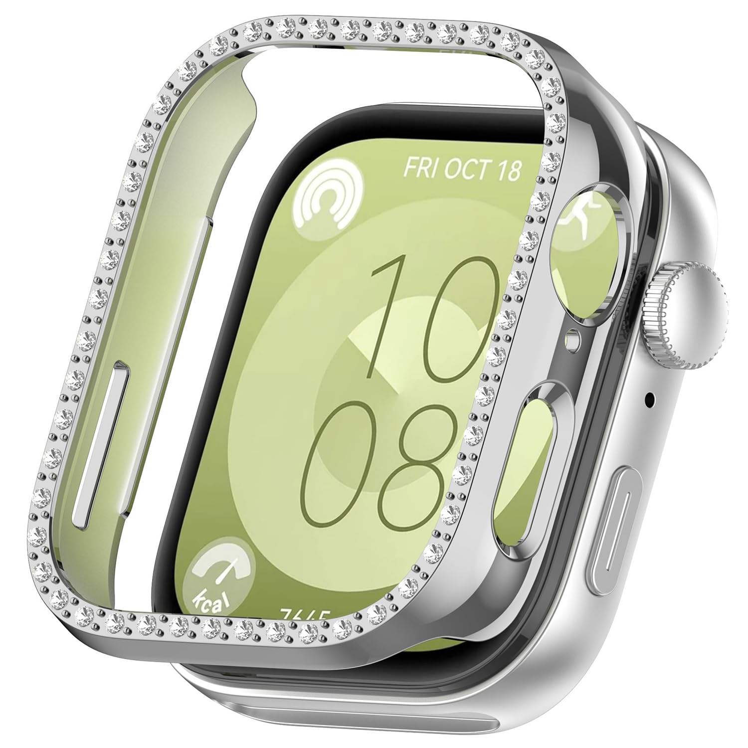 Miimall Błyszczące etui do Huawei Watch Fit 3, twarde etui z ramką PC, kryształowe diamenty, osłona dla kobiet i dziewcząt, smukłe etui ochronne do Huawei Watch Fit 3, srebrne