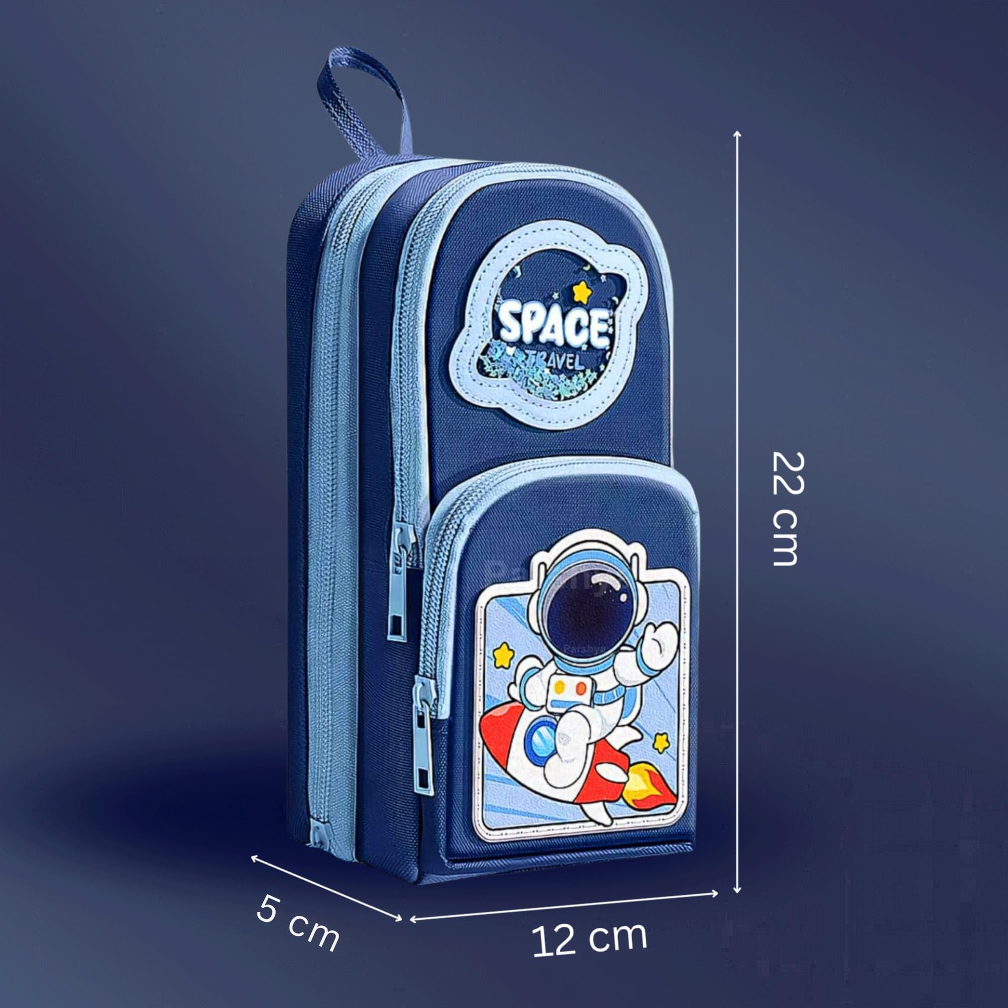 Famyo® Blue Space Pencil Case for Kids | Aesthetic School Pencil Box for Boys & Girls | Stationery Pouch with 3 Zipper Compartments | Cute Pencil Pouch for Kids 1