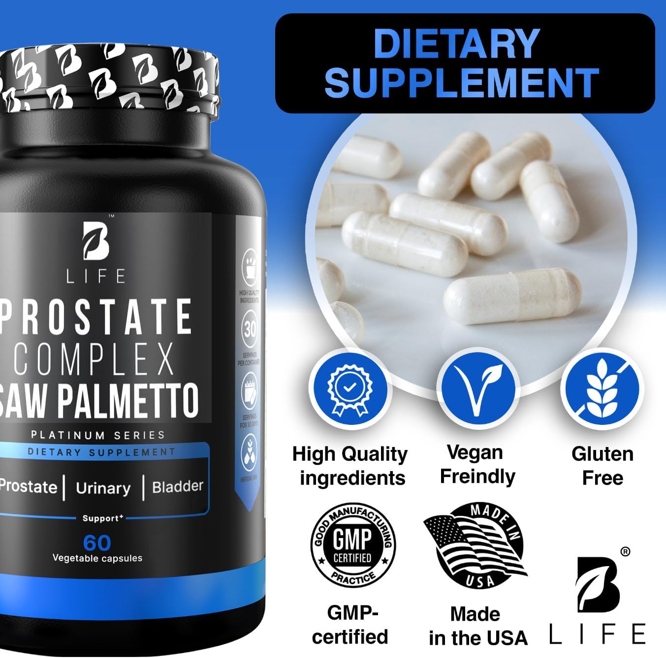 Prostate Health Supplements for Men with Saw Palmetto for Men & Pumpkin Seed Oil Capsules - Stinging Nettle Root| 60 Capsules – 30-Day Supply - Image 7