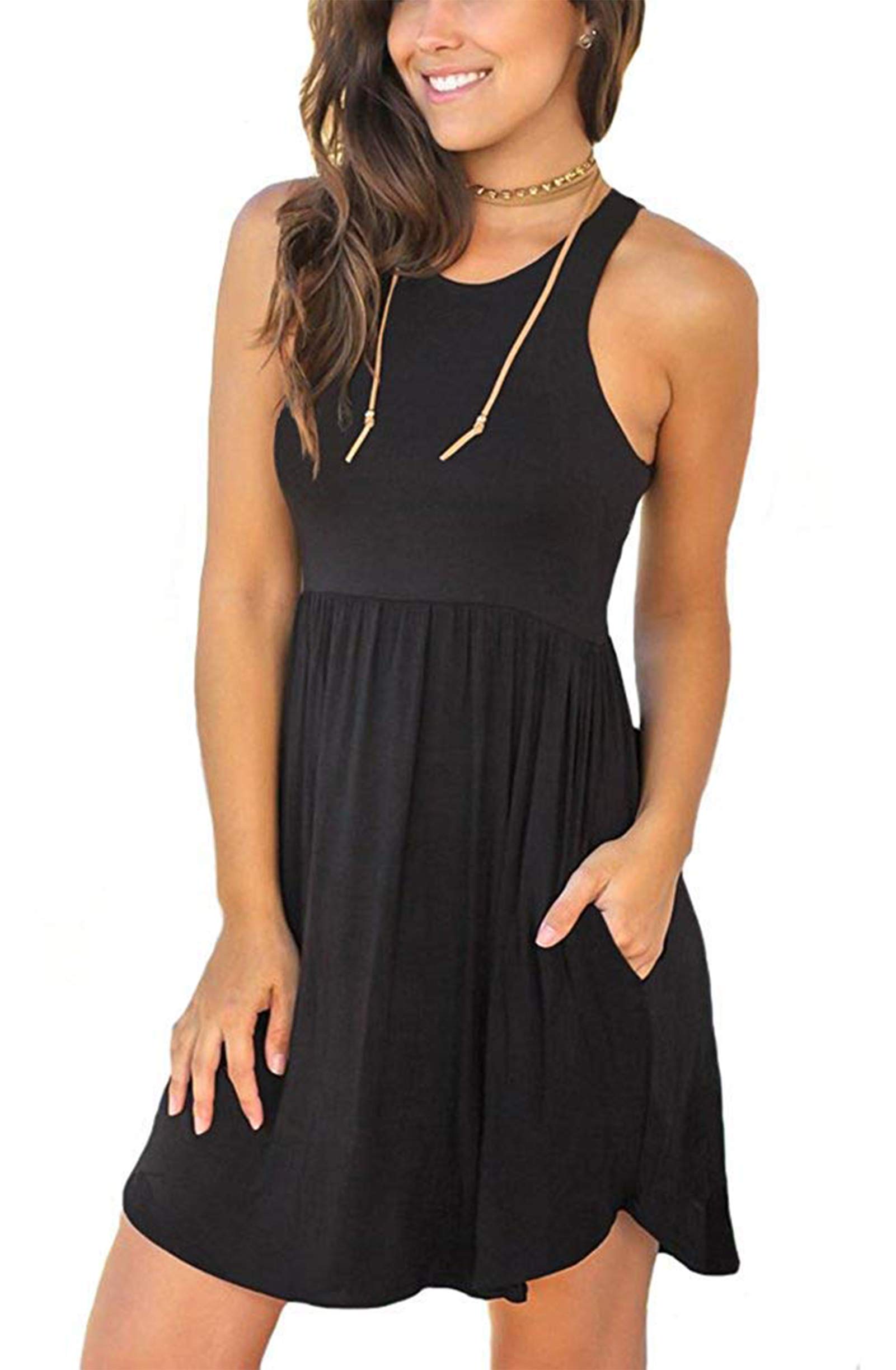 Women's Summer Dresses Work Dressy Casual Tank Dress with Pockets Black 2XL 
