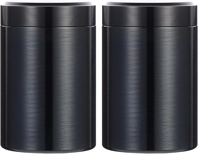 Housoutil 2 Packs Aluminum Smell Proof Containers, Stainless Steel Round Tea Storage Container Jars, Tin Can Box with Airtight Lids Canister with Lids for Herb, Spices, Coffee, Tea, Black