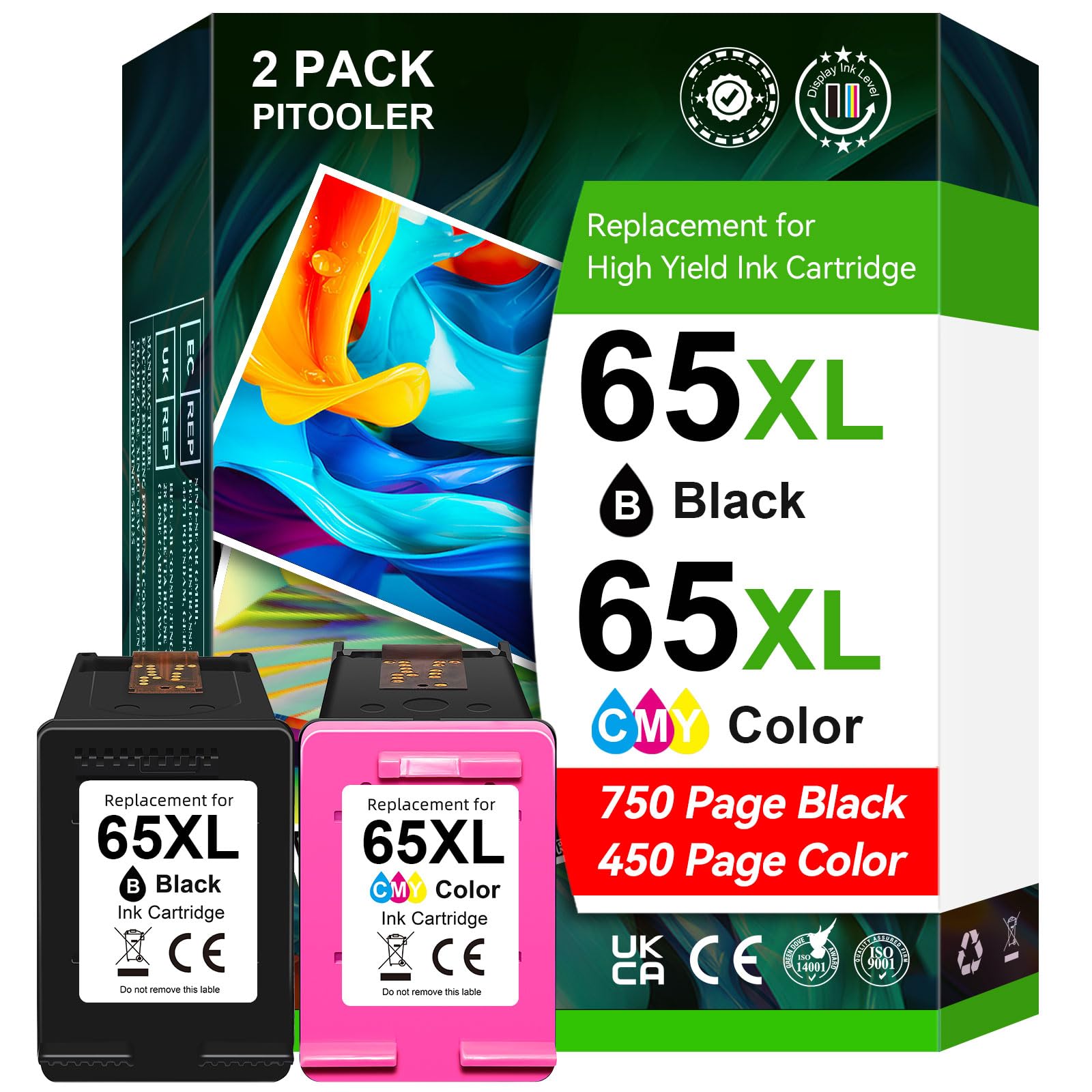 High Yield 65XL Black Color Ink Compatible for HP 65 Ink Cartridges, Compatible for HP 65XL Ink Cartridge Black/Color, Compatible for Envy 5055 5052 DeskJet 3755 3700 3752 2600 Printer