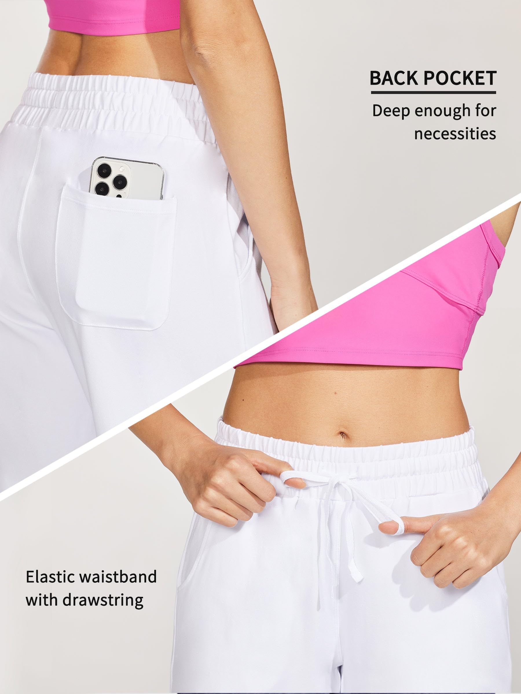 Willit Pantalones Capri de algodón para Mujer, Pantalones Capri Casuales de Pierna Ancha con Bolsillos, 20 Pulgadas, Blanco, Large