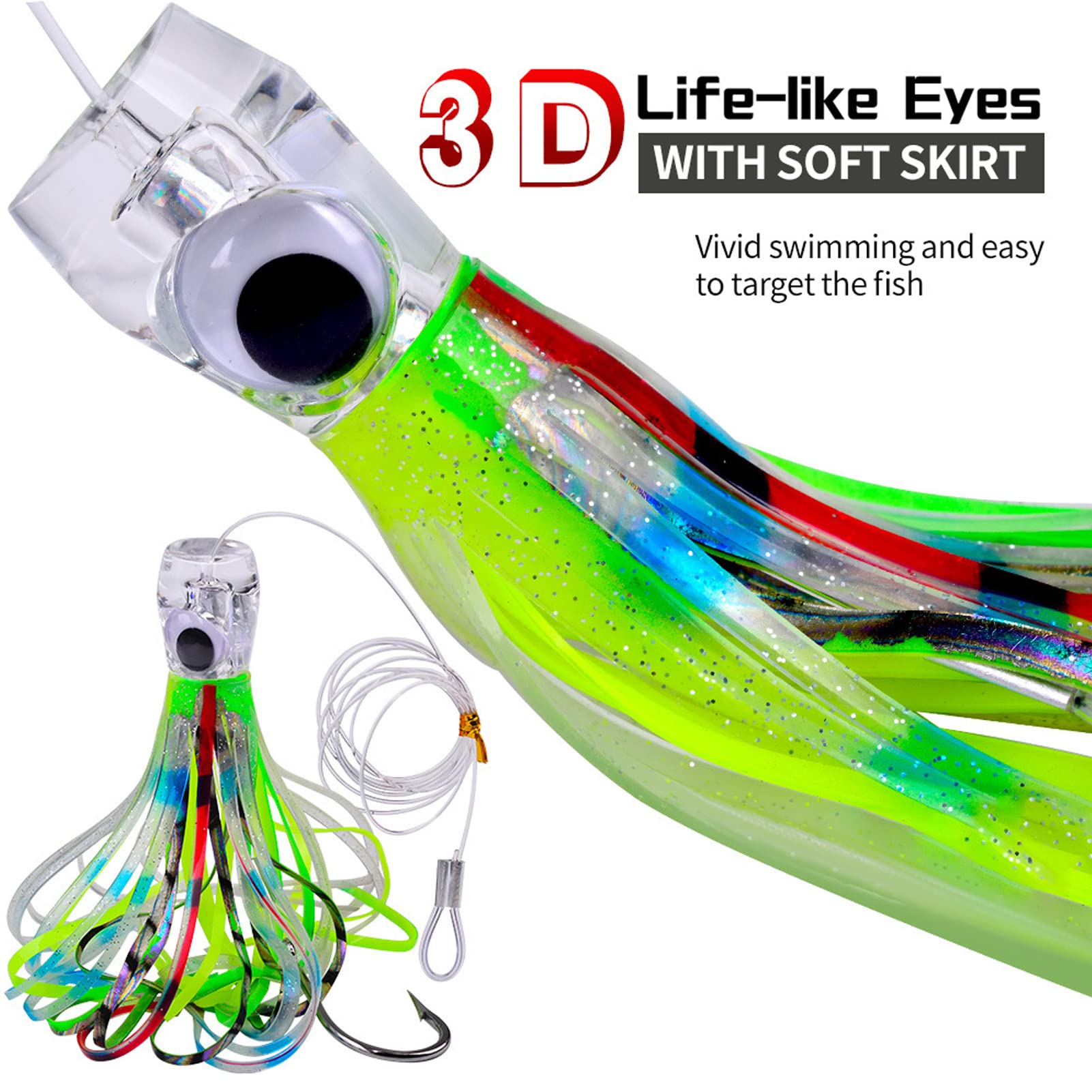 Leurre Peche avec 170cm Corde en Nylon 23cm/96g Appât de Traîne Leurre Bionique Souple Leurre Pieuvre