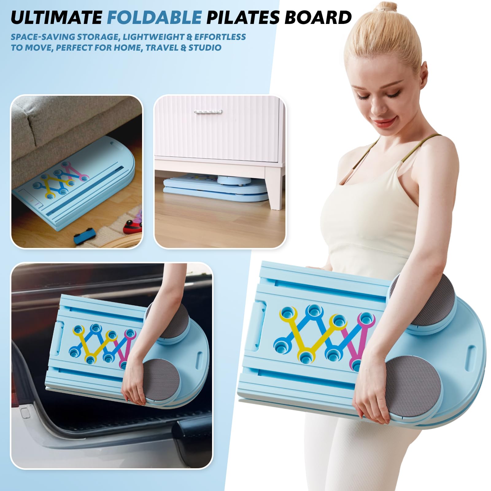 Pilates Board & Reformer Machine Set - Foldable Home Pilates Equipment, 6-in-1 Multifunctional Pilates Sliding Board for Women/Men, Portable Pilates Reformers Workout Machine 2025 Pro Version
