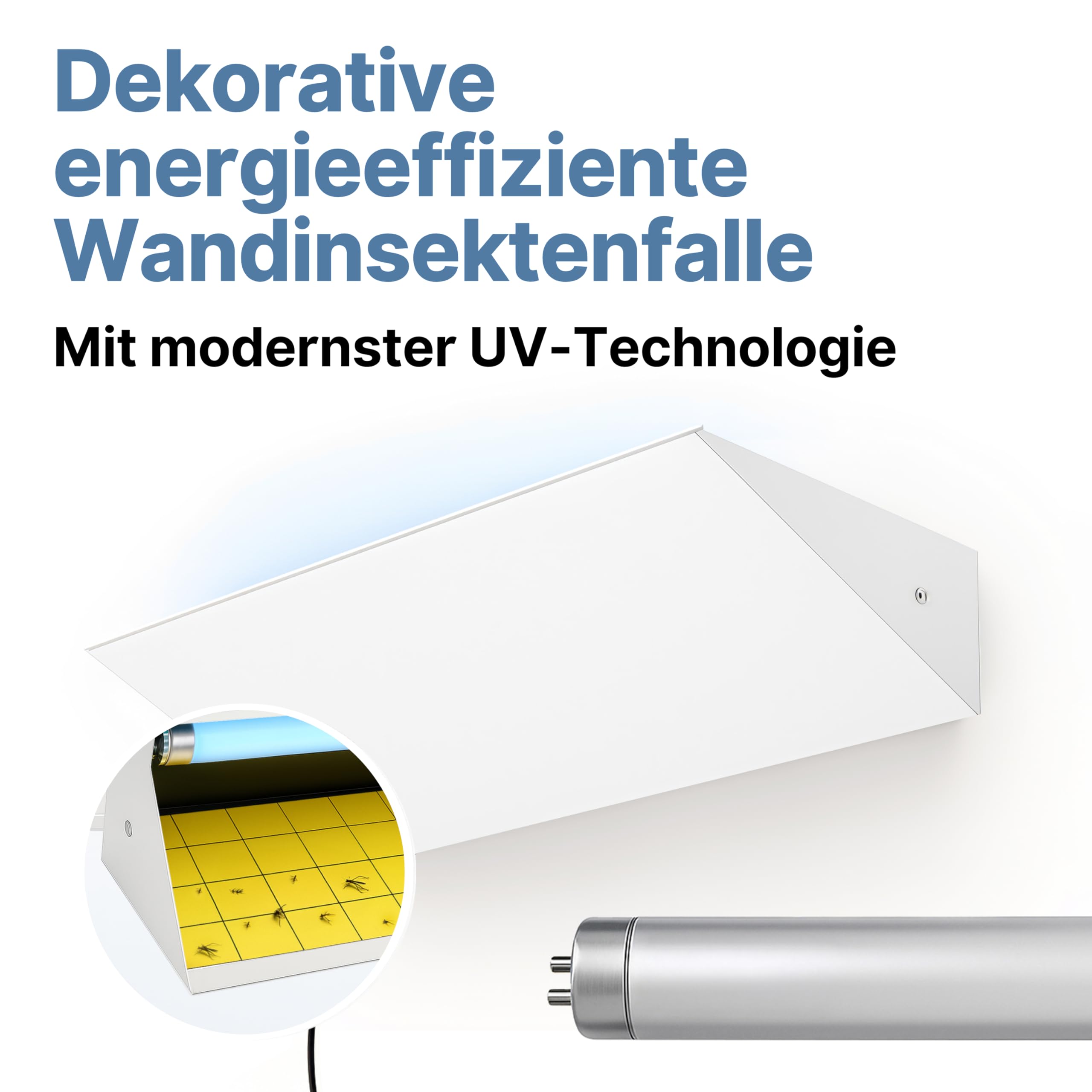 Novokill UV LED Fliegenfänger Insektenvernichter weiß – Fliegenfalle mit Klebefläche – geräuschlos, hygienisch – Für Innenräume & Gastronomie bis 60 m² – Fliegen, Fruchtfliegen, Motten, Mücken