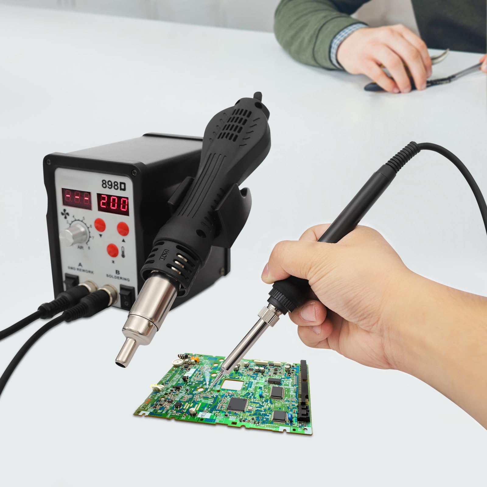 750W Heißluftpistole & Entlötstation | Heißluft Nacharbeitsstation Kit | Luftpistole Temperaturbereich 100-480°C Eignet Sich zum Entlöten und Löten Vieler Arten von Bauteilen