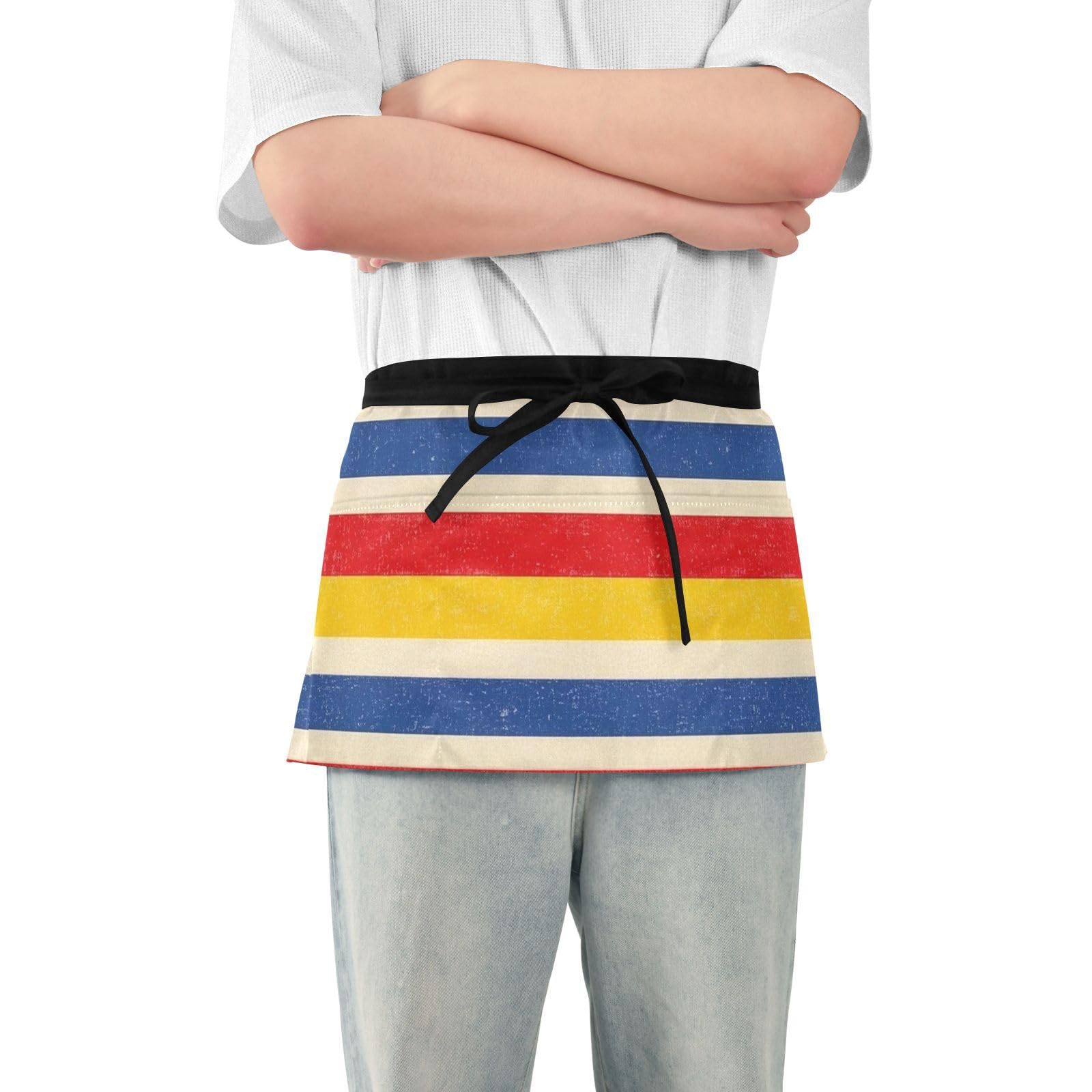 FASHON&FASCIN Server Apron with Pockets Waist Aprons Half Waitress Apron Striped Design for Gardening Restaurant,Multi35