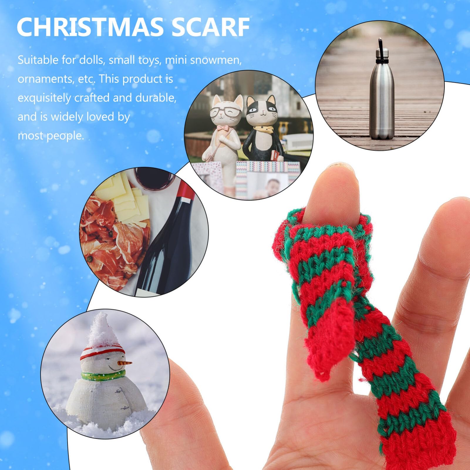 VICASKY 60 Mini-Strickschals Für Schneemänner - Weiß, Rot, Grün, Weihnachts-Deko Für Puppen
