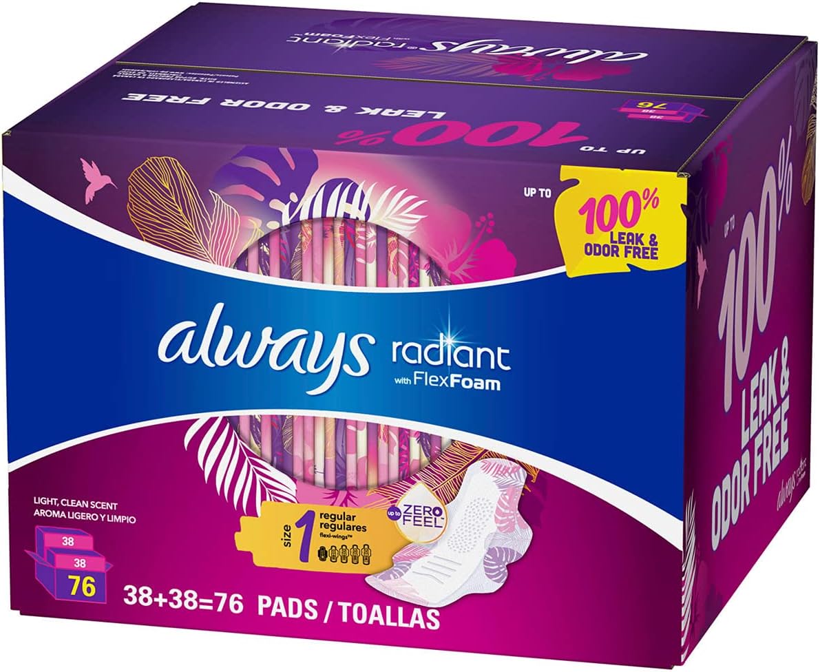 Always Always Radiant Pads, Size 1, Regular Absorbency, Scented 76 Ct.