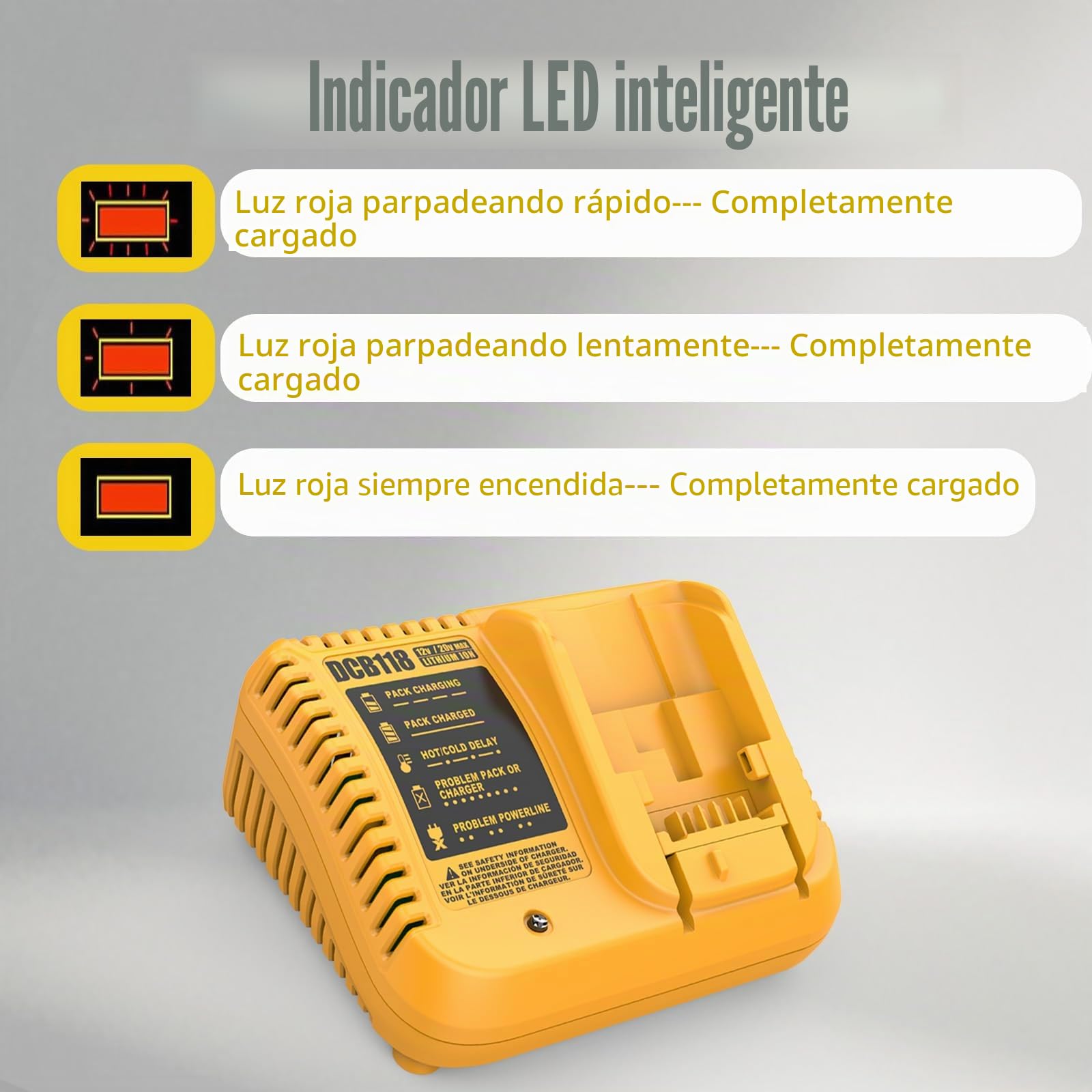 Cargador de batería rápido DCB118, compatible con Dewalt 12V/20V MAX, DCB112, DCB101, DCB105, DCB115, DCB107, DCB120, DCB127, DCB206, DCB205, DCB204, DCB203