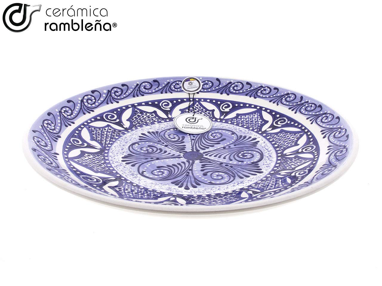 CERÁMICA RAMBLEÑA | Plato decorativo para pared | Plato de cerámica modelo D25 | 100% decorado a mano | 35x35x5 cm