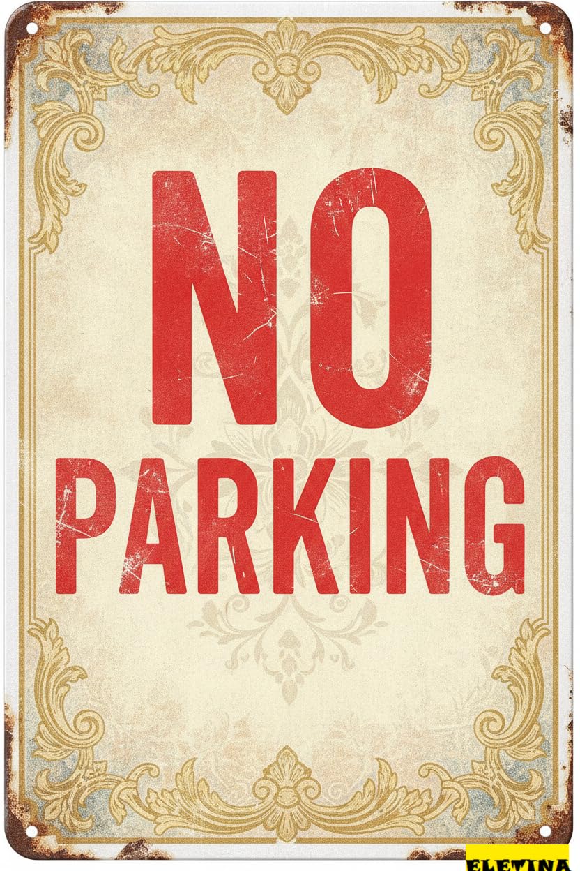 No Parking Functional Tin Sign, 8x12 Inch Business Decor