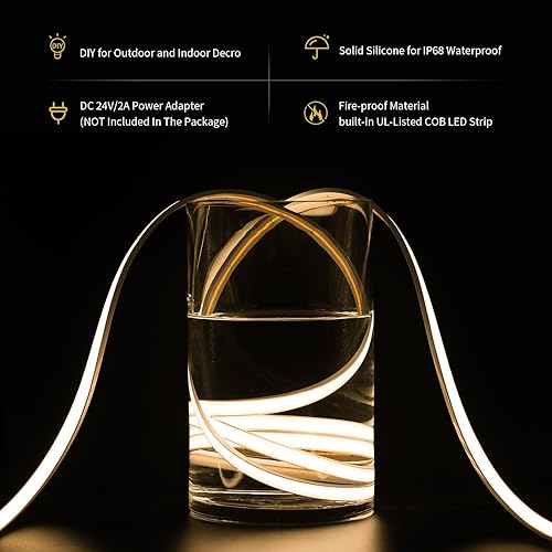 Miniatura 2 de PAUTIX COB - Tira de luz LED de 18 pies18.0 ft, 4000 K blanco natural CRI90+ 528 LEDsm de alto lumen de 24 V, cinta LED flexible súper brillante con