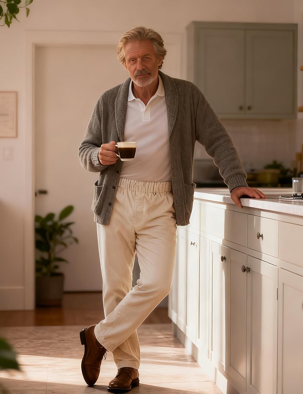 Soojun Men's Cotton Relaxed Fit Full Elastic Waist Twill Pants - Image 8