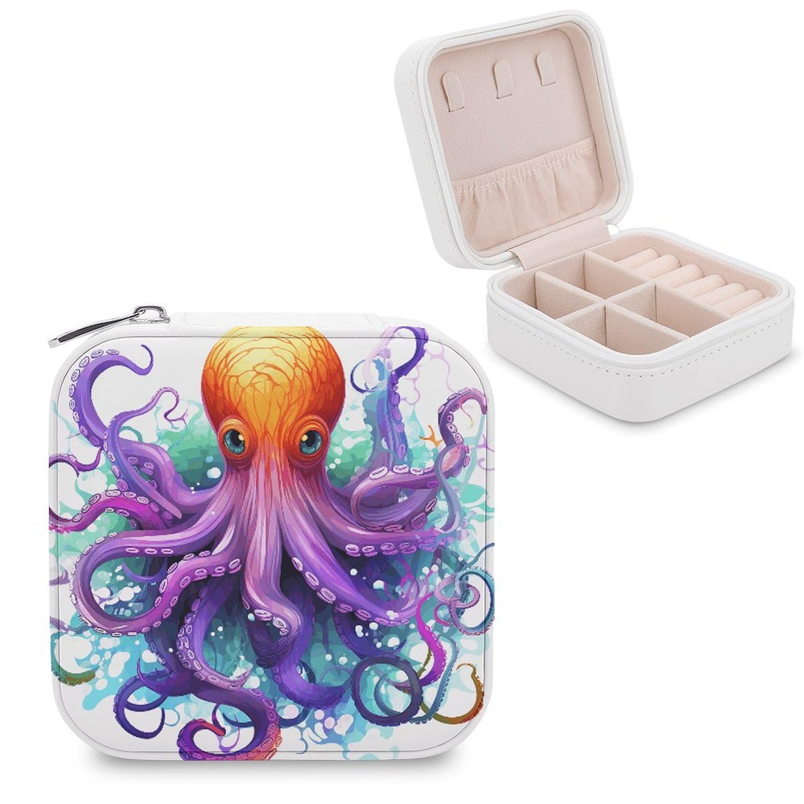VstaDank Colorful Octopus Jewelry Box Portable Mini Travel Case Display Storage Holder Boxes PU Leather Small Jewelry Organizer for Women for Stud Earrings Rings Necklaces Bracelets
