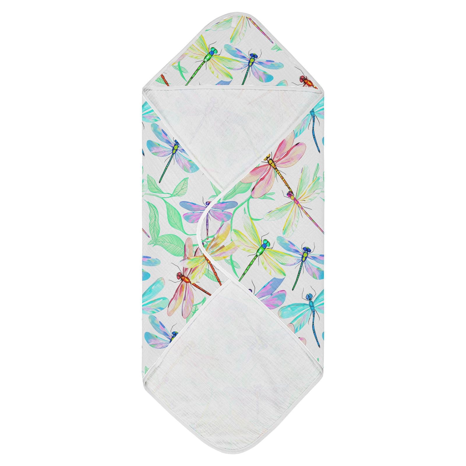 Msyxl Dragonfly Leaves Hooded Towel - Ultra Soft & Absorbent Muslin Cotton Bath Towel for Babies, Toddlers, Newborn - Boys & Girls Essential 35
