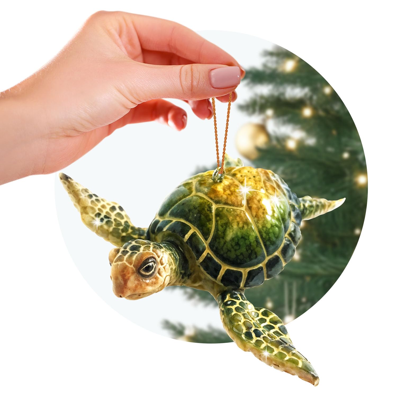 Hand-Painted Beach Christmas Ornament – Coastal Tree Decoration for Ocean Lovers – Unique Nautical Ornament for Christmas Tree or Stocking Stuffer Gift (Green Sea Turtle)