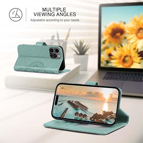 Miniatura 3 de Funda tipo cartera para iPhone 15 Pro, función atril, funda protectora de piel sintética con ranura para tarjeta de crédito cierre magnético para