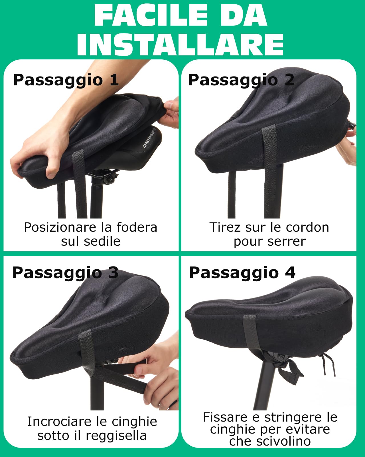 Lullu Coprisella Bici Gel Morbido, Coprisella Cyclette con Cuscino, Proteggi Copri Sella Bici Sellino di Silicone, Coprisedili Coprire Bici per Bicicletta da MTB Spinning, Ciclismo da Strada, 28x18cm