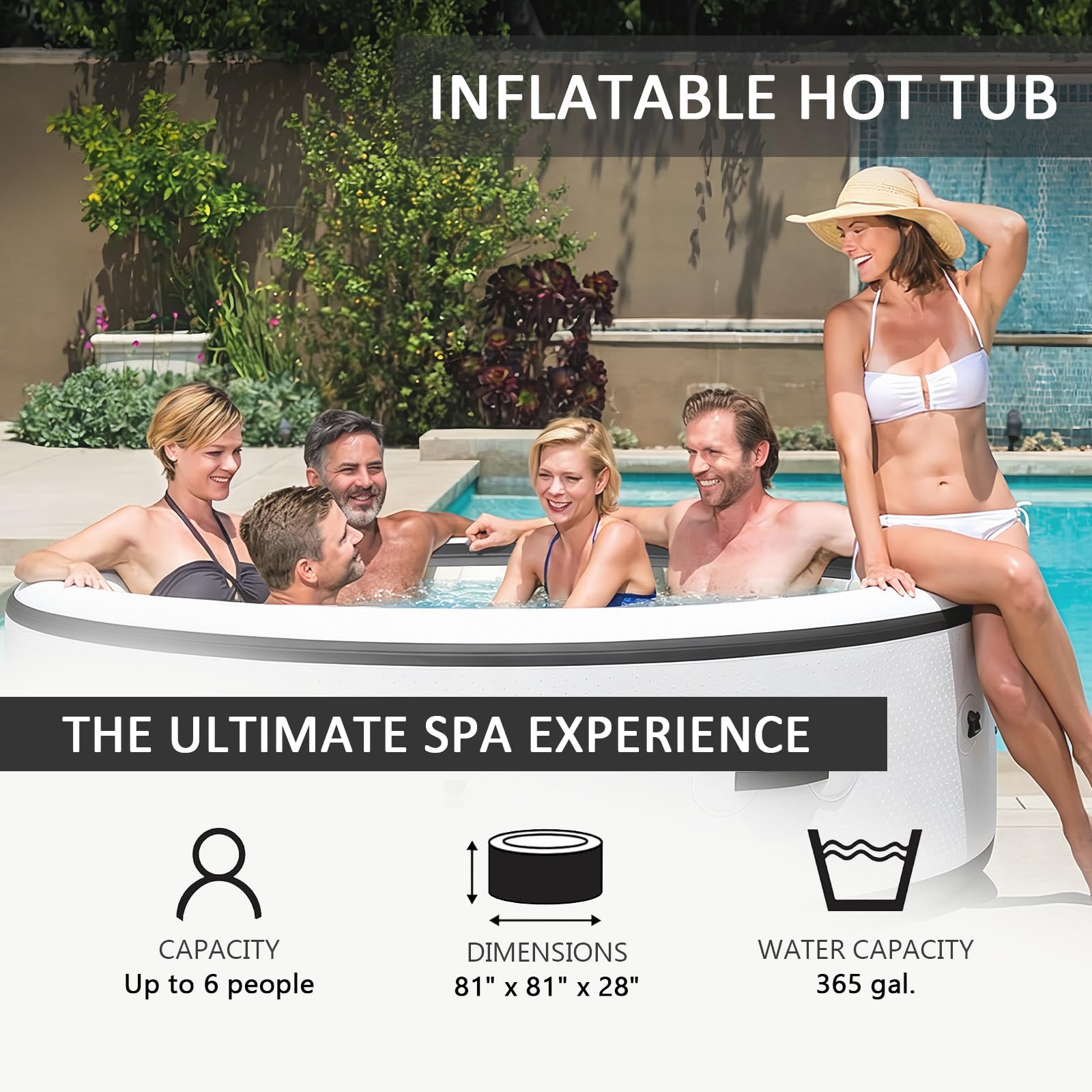 BANGBANGJI Spa Gonflable Rond pour Extérieur, 4-6 Personnes Économe en Énergie, Rond 206 x 71cm, Chauffage Rapide 104°F, avec 150 Bulles pour Terrasse Jardin Extérieur