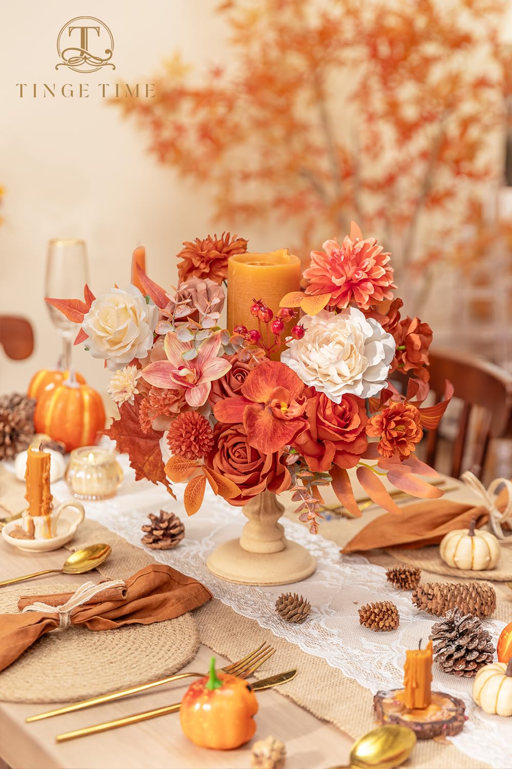 TINGE TIME Künstliche Rosen, orangefarbene Kunstblumen, Großpackung für selbstgemachte Brautsträuße, Brautsträuße, Babyparty, Herbstdekoration, Tischdekoration