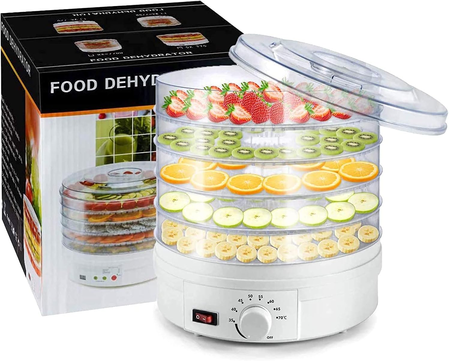 EOVEA Food Dehydrator with 5 Trays for Fruit Vegetable Food Jerky Spice,Meat Drying Machine, Snacks Food Dryer,Multiple Use, Multifunction Kitchen Dehydrator Machine (Standard)