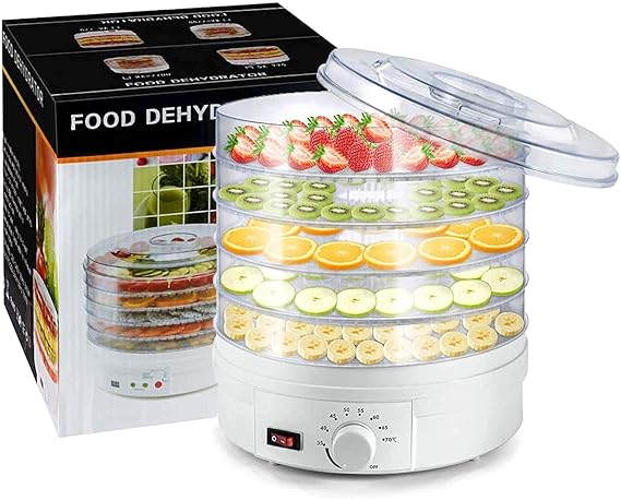 CARTIVA Envop Plastic Electric Food Saver Fruit Dehydrator Preserver Machine with 5 Stackable Tray, Multicolour