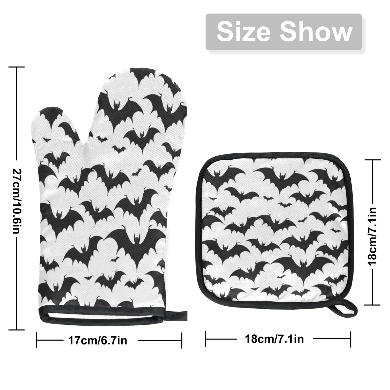 Bats Oven Mitts Kitchen Oven Gloves for Cooking Baking Heat Proof Lining Cotton Kitchen Potholder Mittens Pot Holders Hot Pads for Chef Women Men