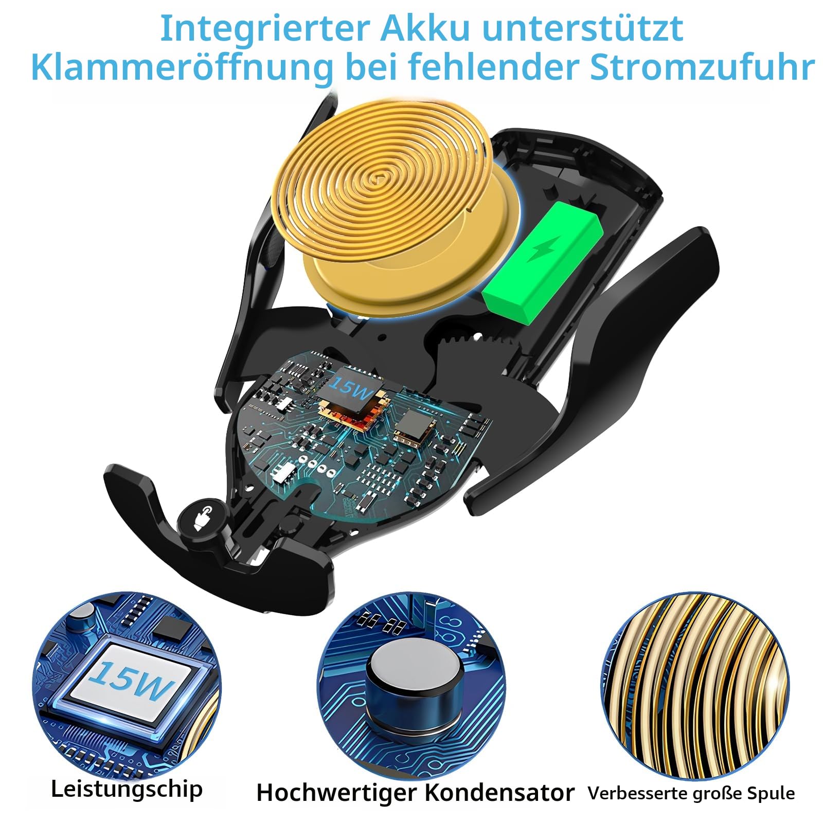 15W Handyhalterung Auto mit Ladefunktion, Automatische Klemmung Qi Induktive Ladestation Auto Kfz Ladegerät Zubehör Fast Wireless Charger Car für iPhone Samsung LG