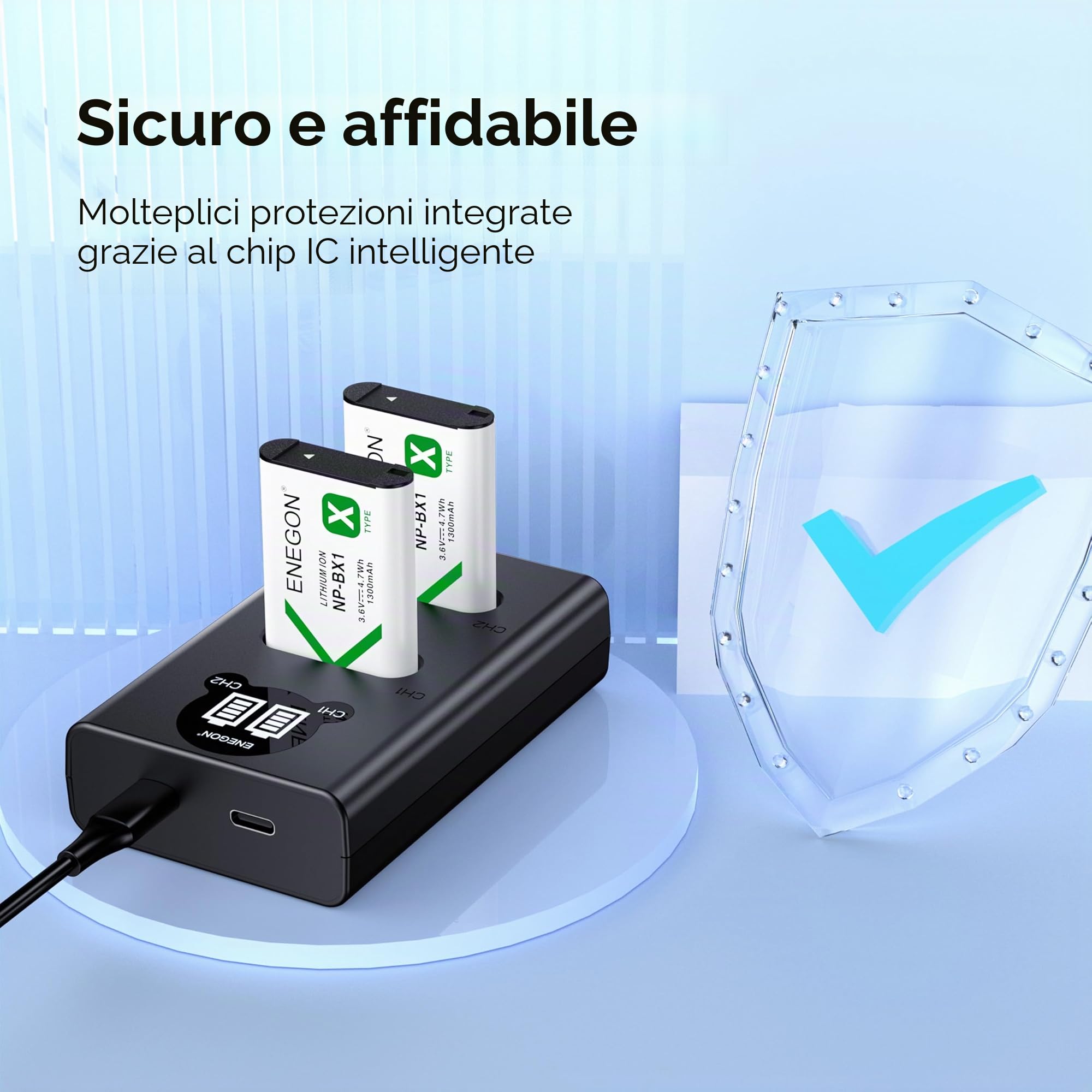 ENEGON NP-BX1 Kit Batteria (1300mAh Pacco da 2) e Caricatore LCD Compatibile con Sony NP-BX1, Sony ZV-1, Cyber-Shot DSC-RX100, DSC-RX100 II/III/M4/M5/M6/M7/Ⅳ/Ⅴ/Ⅵ/Ⅶ/VA, DSC-RX100M II, HDR-CX405