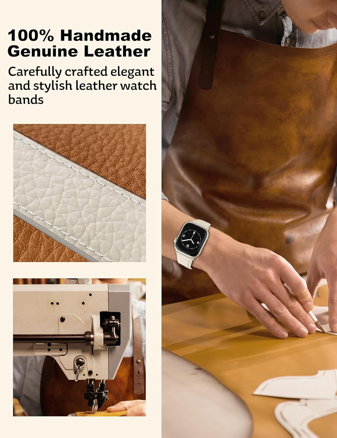 Leather Magnetic Watch Band Compatible with Apple Watch 46mm 45mm 44mm 42mm 41mm 40mm 38mm, Top Grain Designer Replacement Strap for Women Men iWatch Series 10/9/8/7/6/5/4/3/2/1/SE/Ultra 2 - Image 3