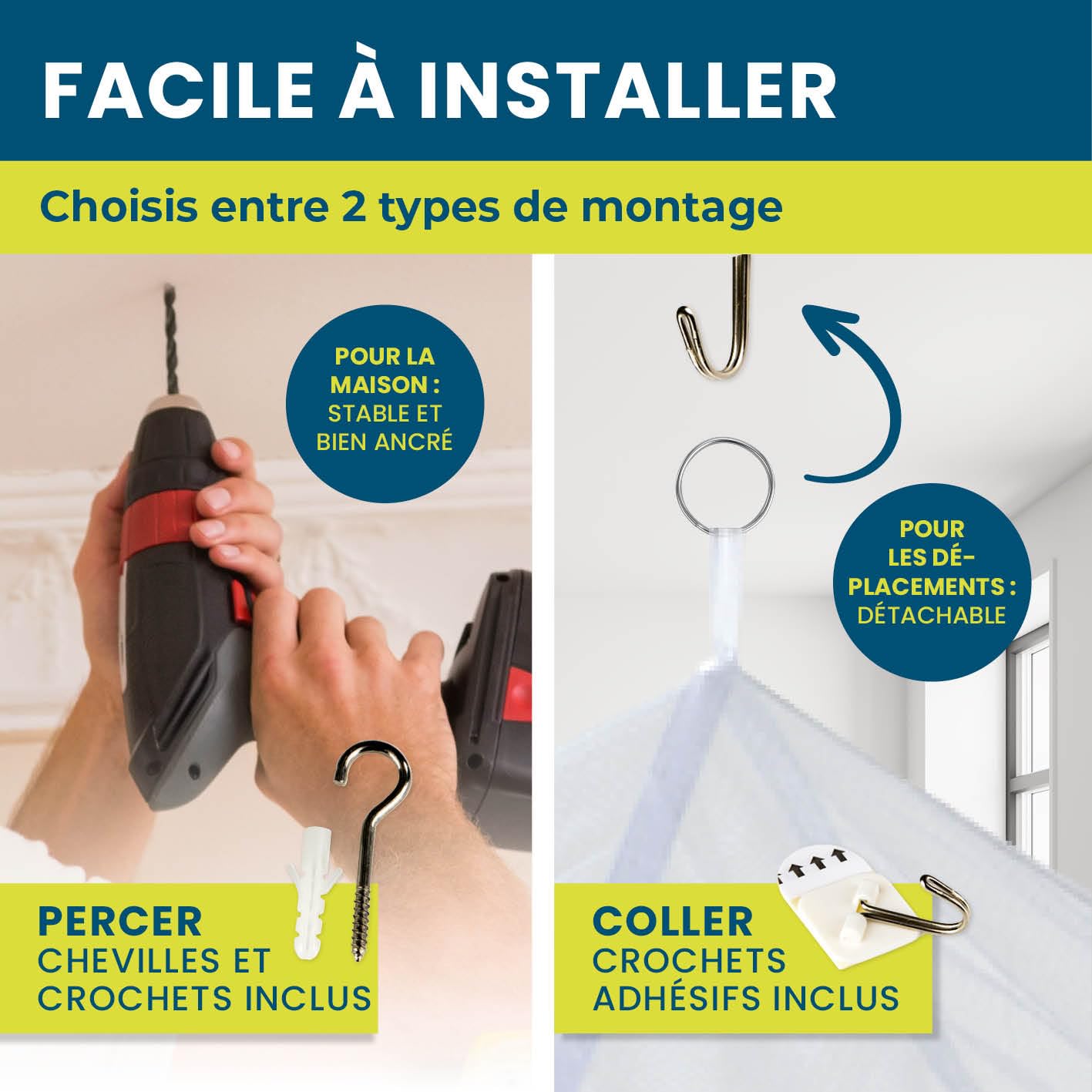 HOBERG Moustiquaire de Voyage | Moustiquaire XXL pour lit bébé, lit Simple et lit Double | Tente moustiquaire d'extérieur 400 Mesh pour Balcon | Auvent Anti-Insectes à Coller ou à Visser - 60 cm Ø