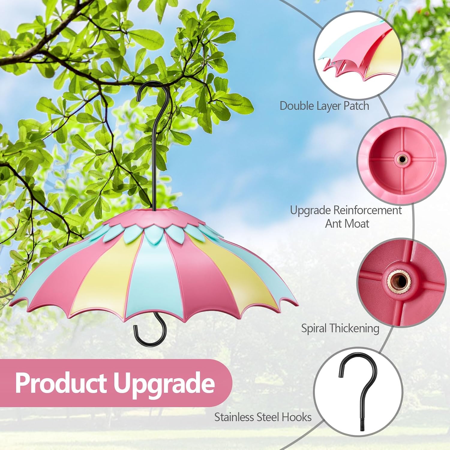 Bird Feeder Cover,Hanging Baffle for Bird Feeder Pole with 3 Steel Hooks Dome Weather Guard Bright Colors Attract Hummingbird 14inch(Tricolor)