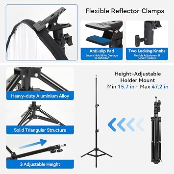 UTEBIT 43/110cm Photography Reflector with Stand & Clamp